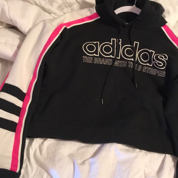 white adidas hoodie pink logo